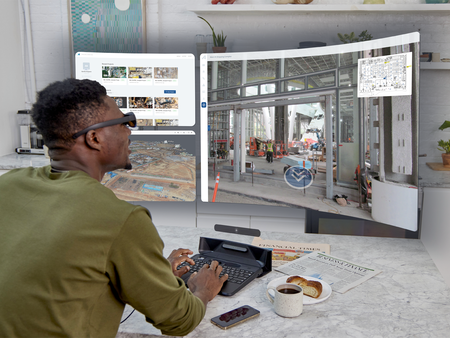 A 360° site capture on a curved monitor