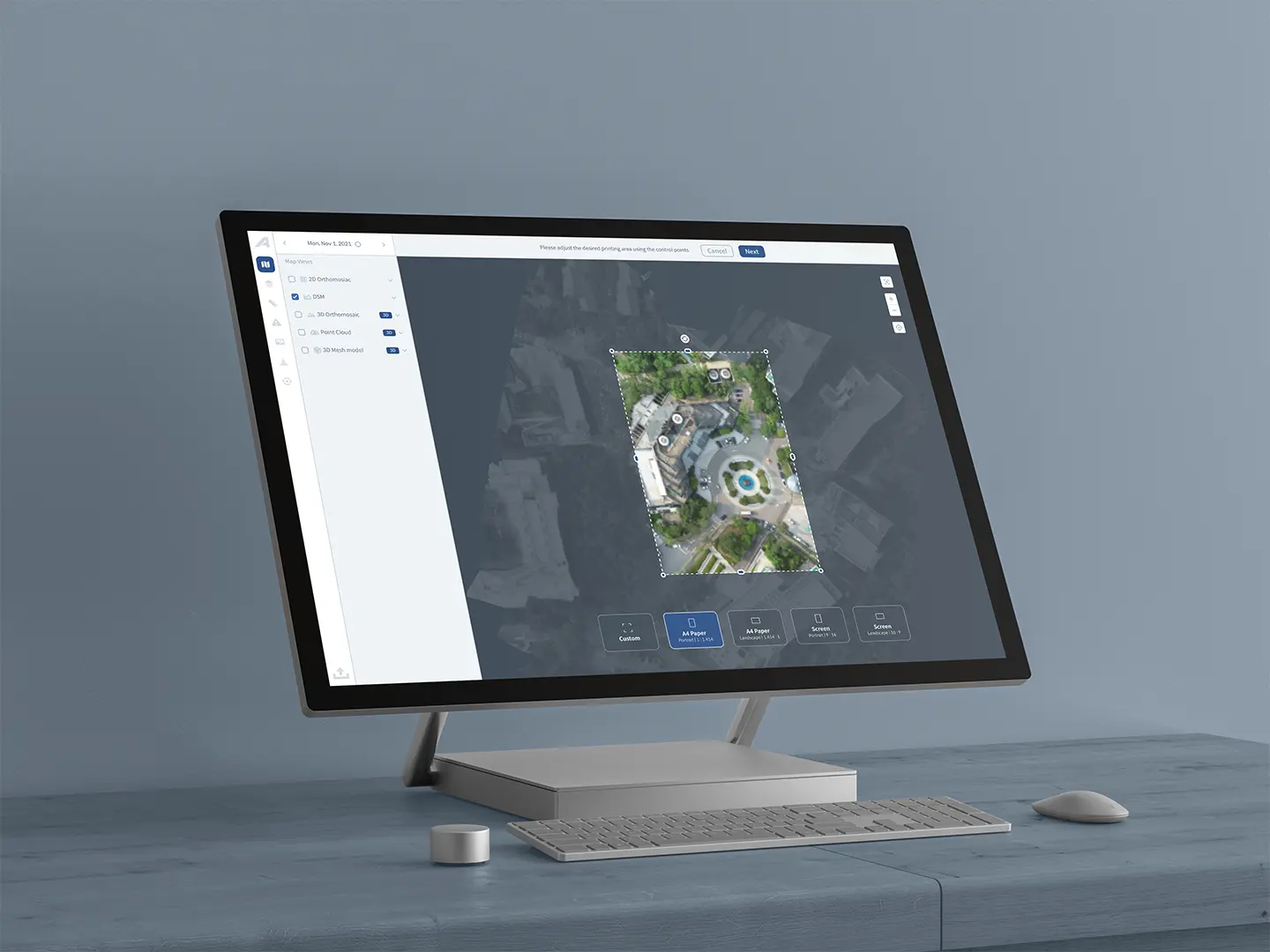 The print layout for drone maps on a desktop computer