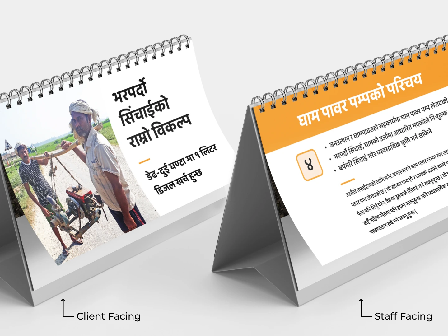 The client-facing and staff-facing sides of the flipbook