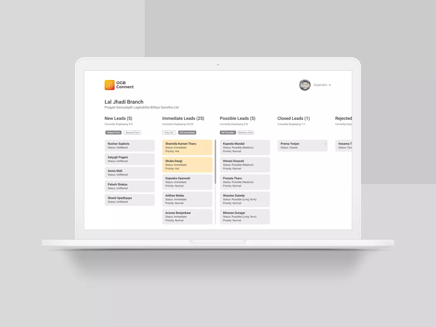 A kanban board version of lead management