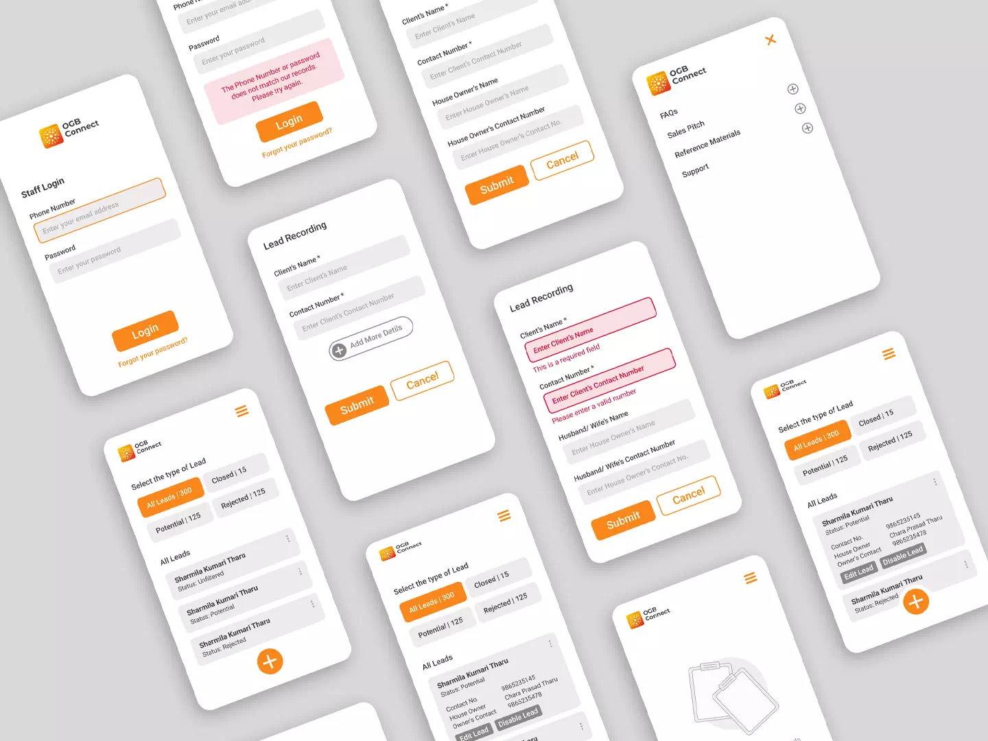 Screens of the MVP app